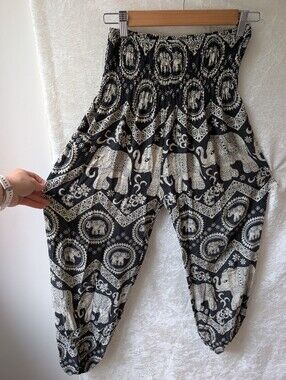 Indian Elephants High Waist Elastic Ankle Harem Rayon One Size Pants